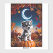 Adortable Wolf mit Crescent Moon Halloween Art Aufkleber (Blatt)