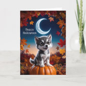 Adortable Wolf mit Crescent Moon Halloween Art Karte (Vorderseite)