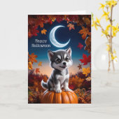 Adortable Wolf mit Crescent Moon Halloween Art Karte (Gelbe Blume)