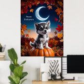 Adortable Wolf mit Crescent Moon Halloween Art Poster (Heimbüro)