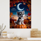 Adortable Wolf mit Crescent Moon Halloween Art Poster (Küche)