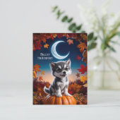 Adortable Wolf mit Crescent Moon Halloween Art Postkarte (Stehend Vorderseite)