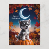 Adortable Wolf mit Crescent Moon Halloween Art Postkarte (Vorderseite)