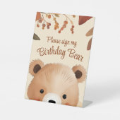 Adortable Woodland Bear First Birthday Herbst Baby Sockelschild (Vorderseite)