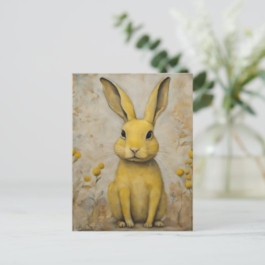 Adortable Yellow Rabbit Postcard Postkarte (Stehend Vorderseite)
