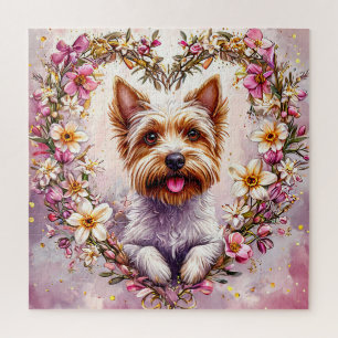 Adortable Yorkie umgeben von Blumenreath Puzzle