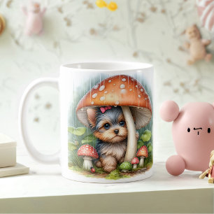 Adortable Yorkshire Puppy Under Mushroom Umbrella Kaffeetasse
