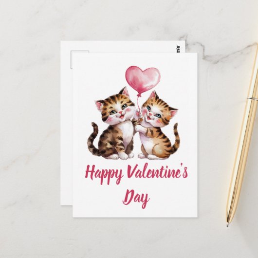 Adortionelle Kätzchen und Herzblasen Valentine Postkarte (Vorderseite/Rückseite Beispiel)