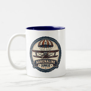 Adrenalin-Junkie Vintage-Skydiving Zweifarbige Tasse