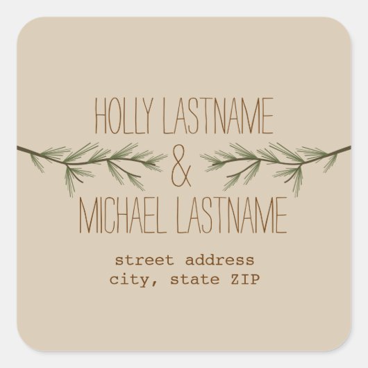 Adress-Aufkleber für Evergreen Branches Quadratischer Aufkleber (Vorderseite)