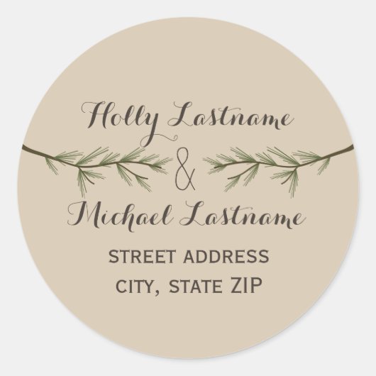 Adress-Aufkleber für Evergreen Branches Runder Aufkleber (Vorderseite)