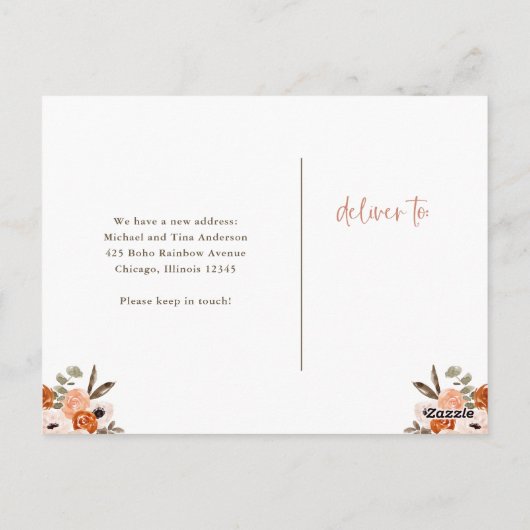 Adressänderung | Terracotta Boho Rainbow Floral Postkarte (Rückseite)