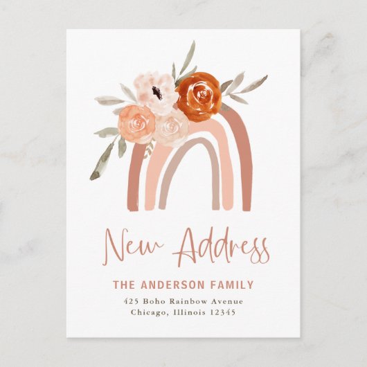 Adressänderung | Terracotta Boho Rainbow Floral Postkarte (Vorderseite)