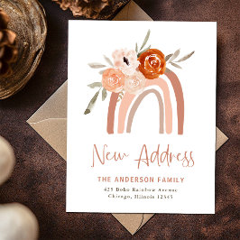 Adressänderung | Terracotta Boho Rainbow Floral Postkarte