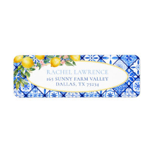 Adressaufkleber Zitronen Floral Italienisch Blau F