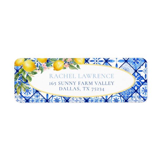 Adressaufkleber Zitronen Floral Italienisch Blau F (Vorne)