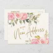 Adresse ändern Elegantes Blush Pink Floral Gold Postkarte (Vorne/Hinten)