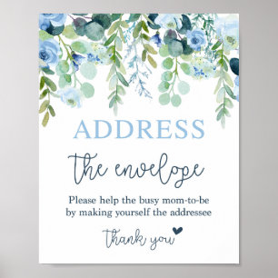 Adresse des blauen Blumenzeichens Poster