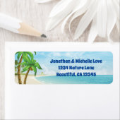 Adresse des tropischen Strandes und der Palmen (Insitu)