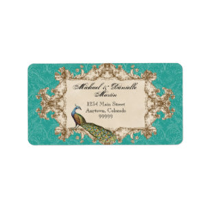 Adressen-Etiketten - aquamariner Vintager Pfau u. Adressaufkleber