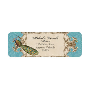 Adressen-Etiketten - blauer Vintager Pfau u.