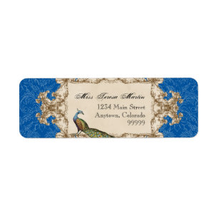 Adressen-Etiketten - blauer Vintager Pfau u.