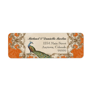 Adressen-Etiketten - orange Vintager Pfau u.