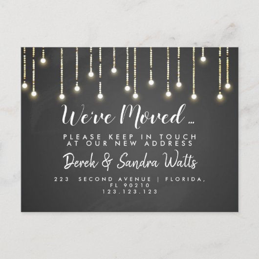 Adressenänderung, die Chalkboard-Leuchten verschob Ankündigungspostkarte (Vorderseite)