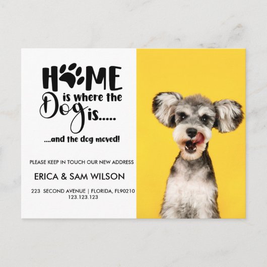 Adressenänderung haben wir Haus Zuhause ist Hund u Ankündigungspostkarte (Vorderseite)