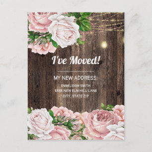 Adressenänderung Rosa Vintages florales rustikales Postkarte