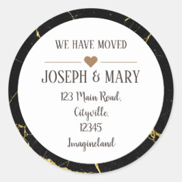 Adressenänderung schwarzen goldenen Marmor elegant Runder Aufkleber
