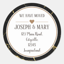 Adressenänderung schwarzen goldenen Marmor elegant Runder Aufkleber