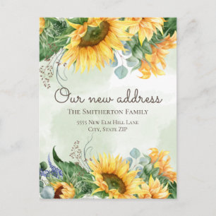 Adressenänderung Sonnenblumen Grünpflanzen Land Postkarte
