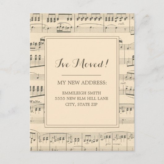 Adressenänderung Vintag antike Notenblätter Postkarte (Vorderseite)