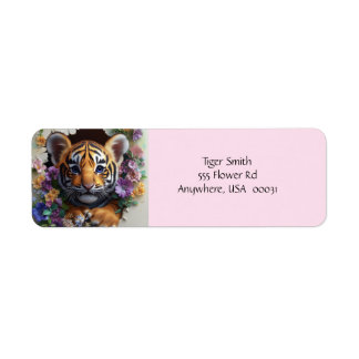 Adressenschilder mit Adorable Tiger Cub und Floral