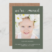 Adressenwechsel Rustikaler Burlap Look mit Foto Ankündigung (Vorne/Hinten)