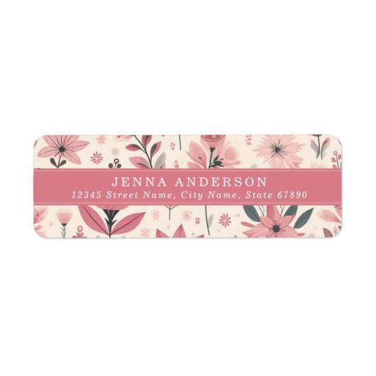 Adressetikett mit rosa Blumen Hintergrund (Vorne)