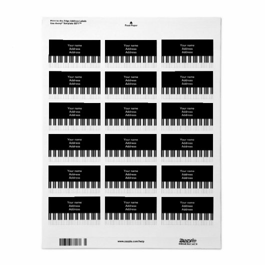 Adressetikett - Schwarz-weiße Klaviertasten (Vorne)
