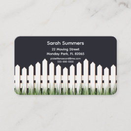 Adresskarte mit weißem Fleckzaun und Gras Visitenkarte