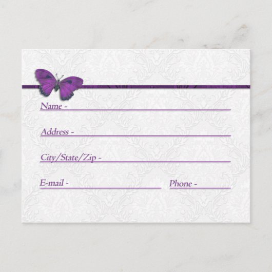 Adresskarten Hochzeitstorte Butterfly Brocade Lila Postkarte (Vorderseite)