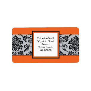 Adresslitern für Schwarz und Orange Damask Adressaufkleber