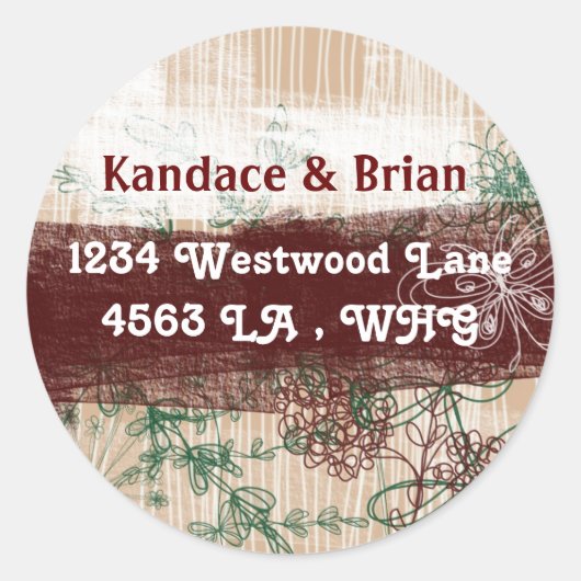 Adressmarken - doodlierte Blume Runder Aufkleber (Vorderseite)