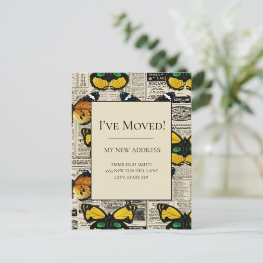 Adresswechsel Vintager Schmetterlinge Zeitung Postkarte (Stehend Vorderseite)
