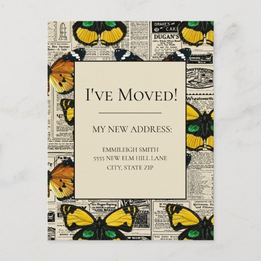 Adresswechsel Vintager Schmetterlinge Zeitung Postkarte (Vorderseite)