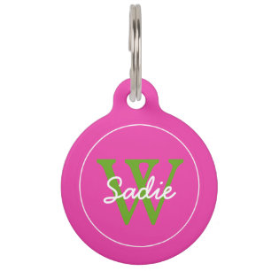 Adrette Diva-rosa und grünes Apple-Monogramm Tiernamensmarke