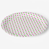 Adrette rosa und grüne Tupfen auf Weiß Pappteller (Schrägansicht)