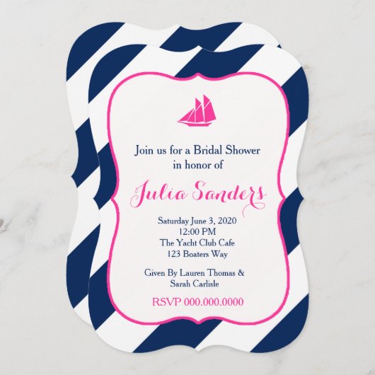 Adrette Segel im Pink Einladung (Vorne/Hinten)