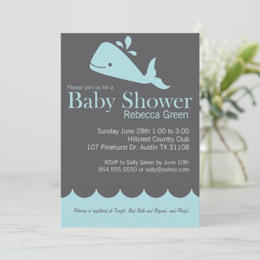 Adrette Wal-Babyparty-Einladung Einladung (Stehend Vorderseite)