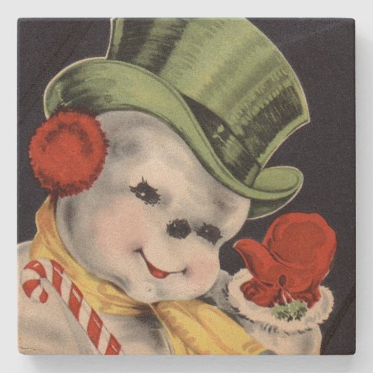 Adretter WeihnachtsSchneemann Steinuntersetzer (Vorderseite)