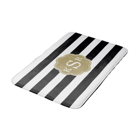 Adrettes Chic | schwarze u. weiße Badematte (Schrägansicht)